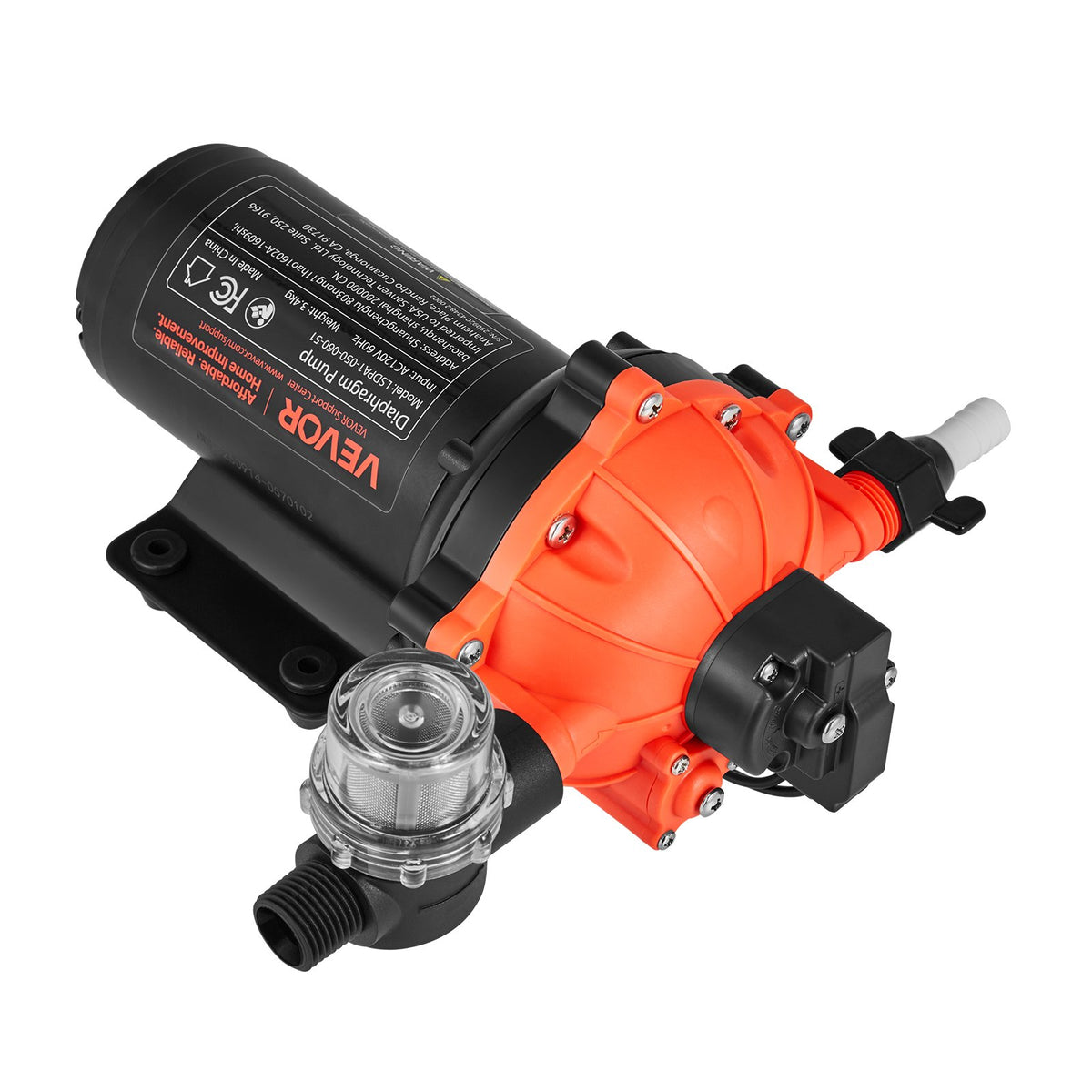 VEVOR Water Pressure Pump, 110V AC 5 GPM, 5-Chamber On Demand Electric Diaphragm Water Transfer Pump, 60 PSI Max Pressure, Automatic Pressure Switch, for Home Kitchen Garden Irrigation Car Washing - DDGMSBCGK110UKMA5001V1 - view 10