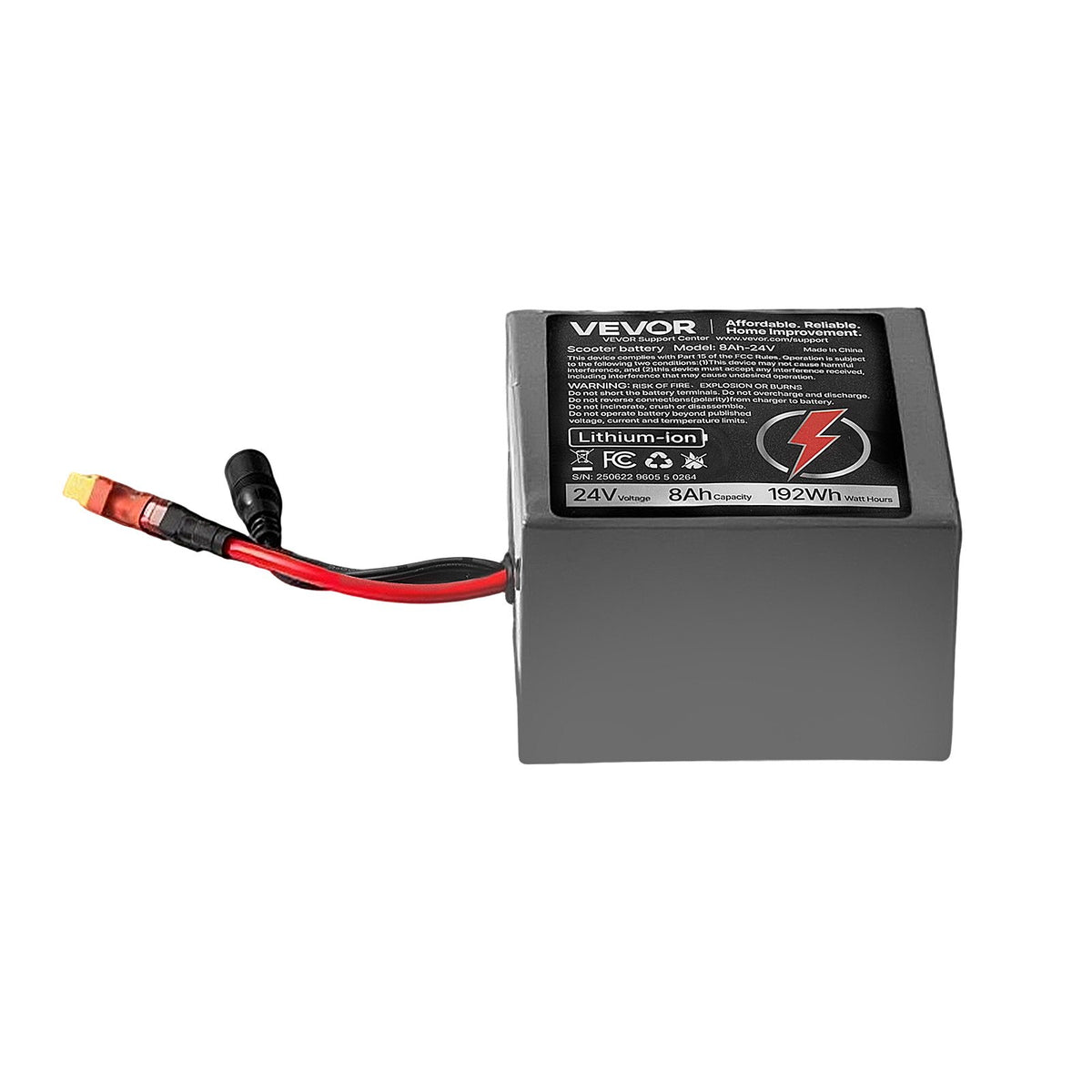 VEVOR 24V Electric Scooter Battery, 8Ah, Ebike Lithium Battery Pack with 30A BMS, Charger, T-Plug Expansion Cable, 500+ Cycles, Compatible with 1920W Motors, for Electric Bikes Bicycles, Scooters - DDHBCDC24V8A9BSJH001V1 - view 10