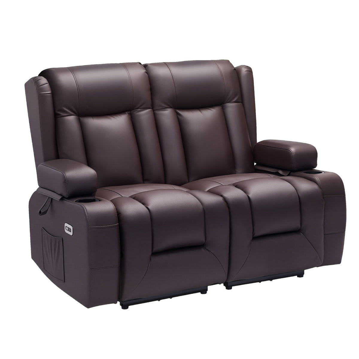VEVOR Loveseat Recliner Sofa, Power Reclining Couch with Heating & Massage and Timer, PU Leather Electric Recliner Sofa with USB Ports, Cup Holders and Side Bags, Dual Loveseat Chair for Living Room - DDPYSRSFDDKB5TOTG001V1 - view 10