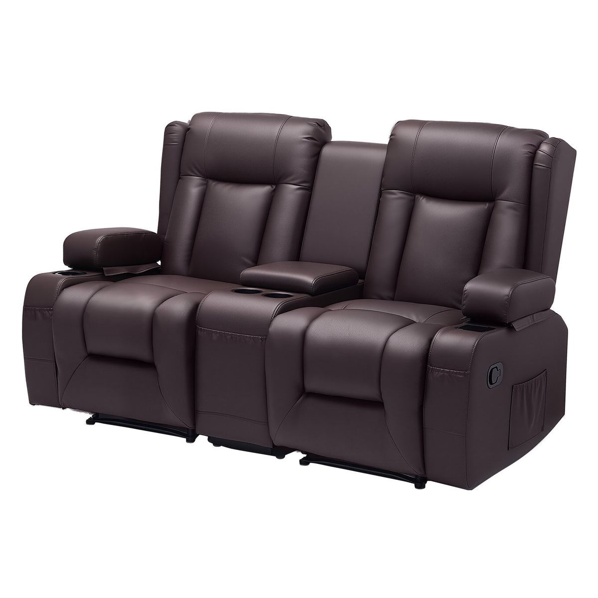 VEVOR Loveseat Recliner Sofa, Manual Reclining Couch with Center Console, PU Faux Leather Recliner Sofa with USB Ports, Cup Holders and Storage Bags, Dual Loveseat Chair for Living Room/RV, Brown - DDPYSRSFSDKD2FNYC001V0 - view 10
