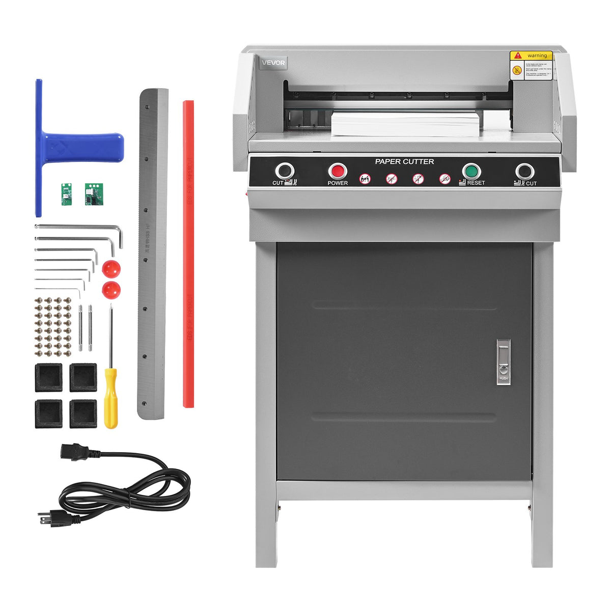 VEVOR Electric Paper Cutter, Heavy Duty Metal Paper Cutter Machine, 17.72 inch Cutting Width, 1.57 inch Cutting Thickness, Electric Guillotine Trimmer with Infrared Function and Spare Blade - DDQZJSKDDQZJYNDFC001V1 - view 10