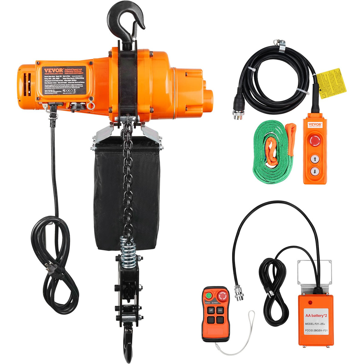 VEVOR Electric Chain Hoist, 2200 lbs Load, 20 ft Lifting Height, 6.9 ft/min Speed, 120V, Single Phase Overhead Crane with Chain, 328 ft Wireless & 15 ft Wired Remote Control for Garage, Shop, and Home - DDSHLHLDXD11B2PV9V1 - view 10