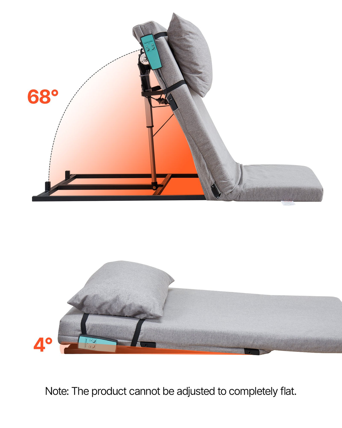 VEVOR Electric Lifting Backrest for Bed, 300 lbs Capacity, 4-68° Adjustable Lifting Bed Backrest, with Headrest & Legrest, Machine Washable for Cleaning, Fit Pregnant Women Elderly Patient Handicapped - DDSJQBQSJKB7QH65S001V1 - view 10