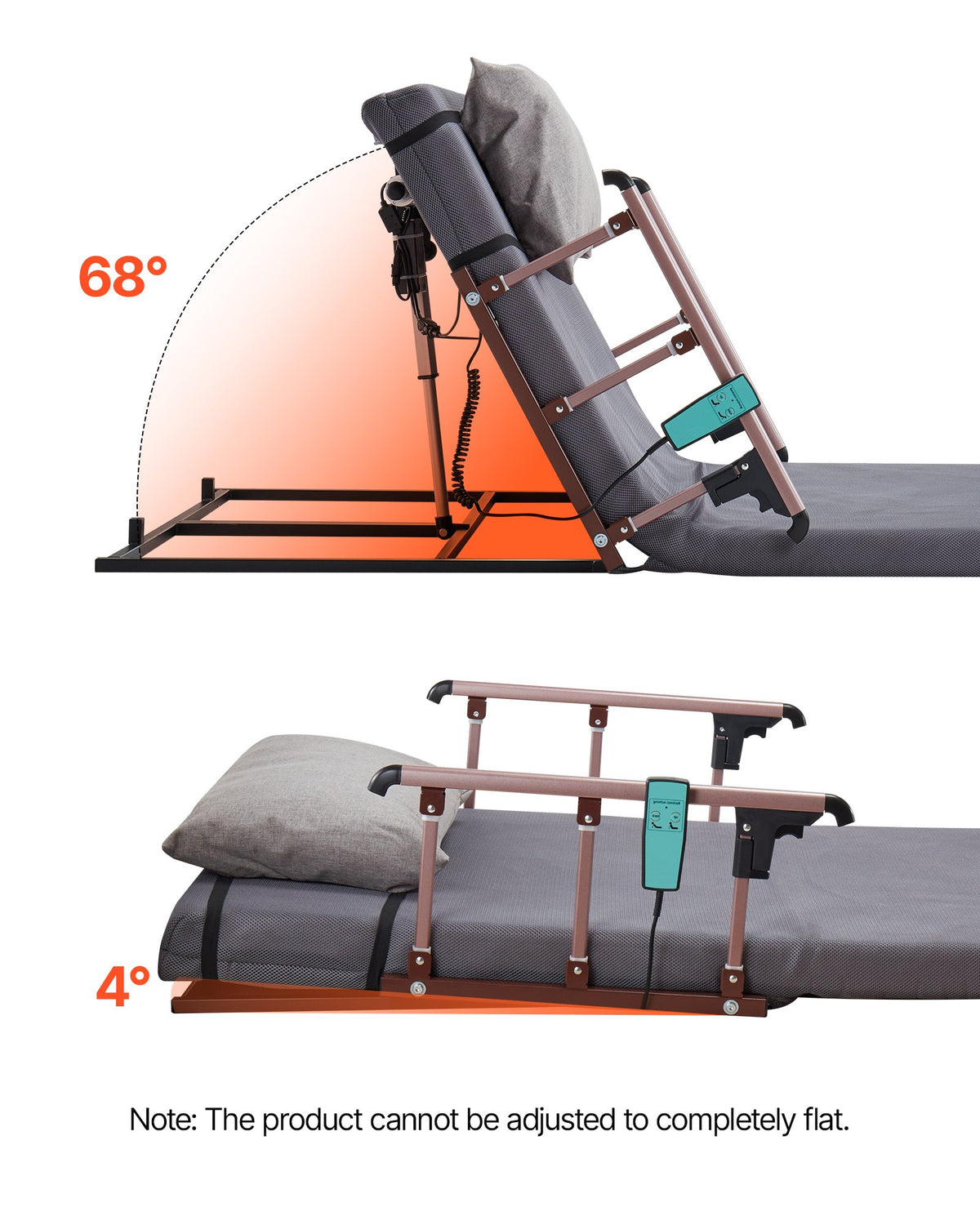VEVOR Electric Lifting Backrest for Bed, 300 lbs Capacity, 4-68° Adjustable Lifting Bed Backrest, with Folable Guardrail & Headrest, Machine Washable, Assist Pregnant Women Elderly Patient Handicap - DDSJQBQSJKB94JIWQ001V1 - view 10