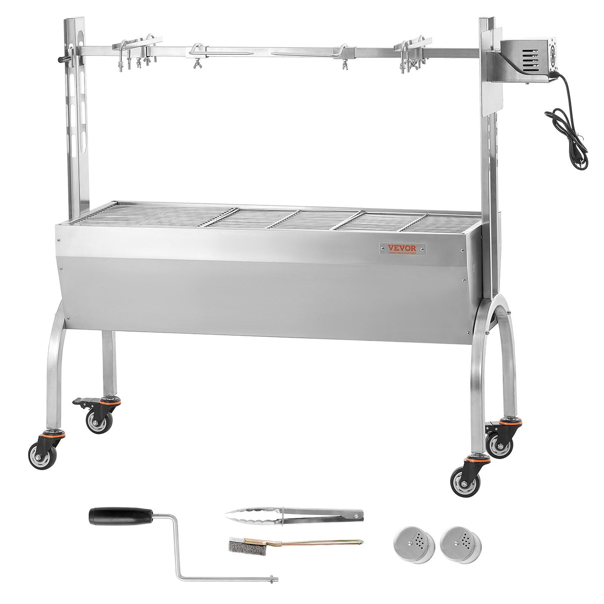 VEVOR Rotisserie Grill, BBQ Whole Pig Lamb Goat Charcoal Spit Grill, 46 Inch 132 Lbs Capacity, Electric 52W Motor Stainless Steel Rotisserie Roaster with Lockable Wheels, for Camping Outdoor - DDXZKJ46INCHJ1CPPV1 - view 10