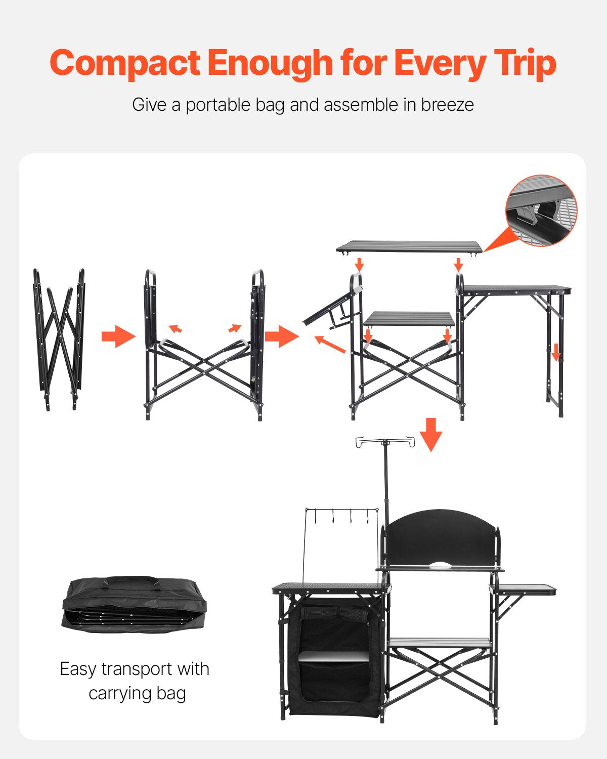 VEVOR Folding Camping Kitchen Table - Black, 1 cabinet - product view 3