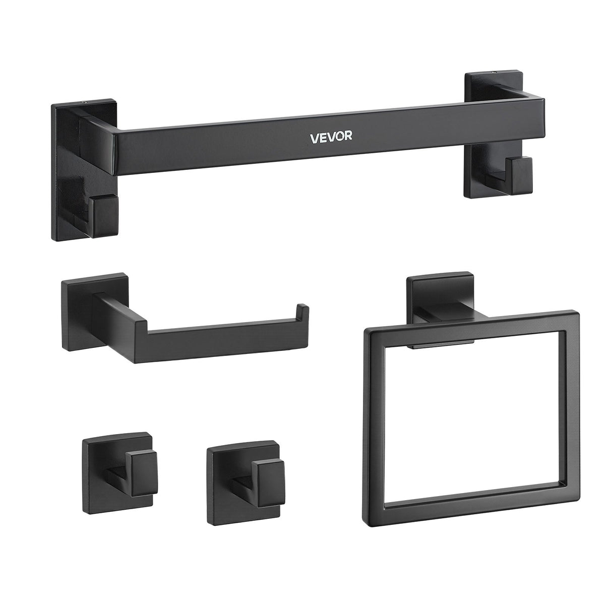VEVOR Matte Black Bathroom Hardware Set, 5 Pieces Bathroom Accessories Set, Stainless Steel 16 inch Towel Bar, Towel Rack, 2 Robe Towel Hooks, Toilet Paper Holder for Bath Room, Wall Mounted - DGMJGTZ16INCLPWEB001V0 - view 10