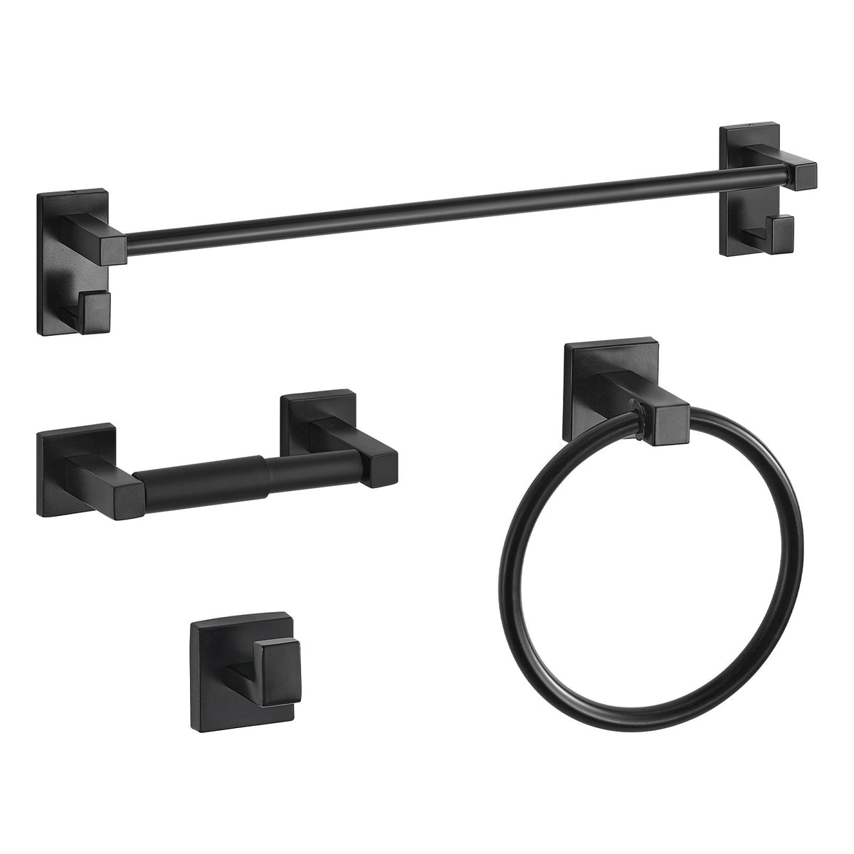 VEVOR Matte Black Bathroom Hardware Set, 4 Pieces Stainless Steel Bathroom Accessories Set, 24-inch Towel Bar, Towel Ring, Robe Towel Hook, Toilet Paper Holder, for Bath Room, Wall Mounted - DGMJGTZ24INC6A142001V0 - view 10
