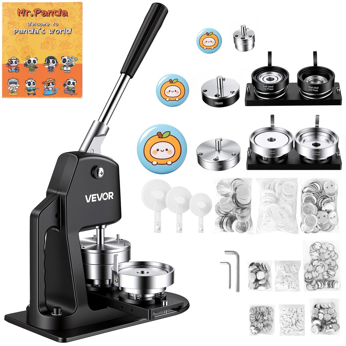 VEVOR Button Maker Machine 1.25"/2.25"/3"(32/58/75 mm) 3-in-1 Pin Maker, with 300pcs Button Parts, Circle Cutter, Magic Book, Ergonomic Handle, for DIY Badges, Pins, Fridge Magnets and Key Chains - DGNBJSKXZJ58IRHVT002V0 - view 10
