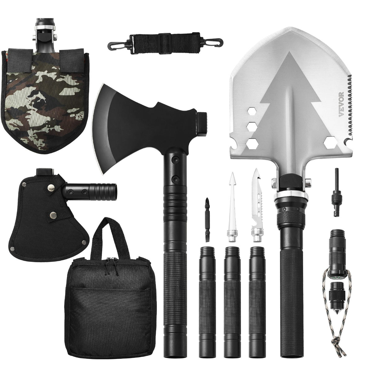 VEVOR Survival Shovel Survival Axe, 16-in-1 Camping Folding Shovels with Hatchet, Stainless Steel Tactical Shovel Hatchet Combo, Multifunctional Emergency Survival Gear Equipment for Camping Hiking - DGNFCDTZFCGJL60C0V0 - view 10