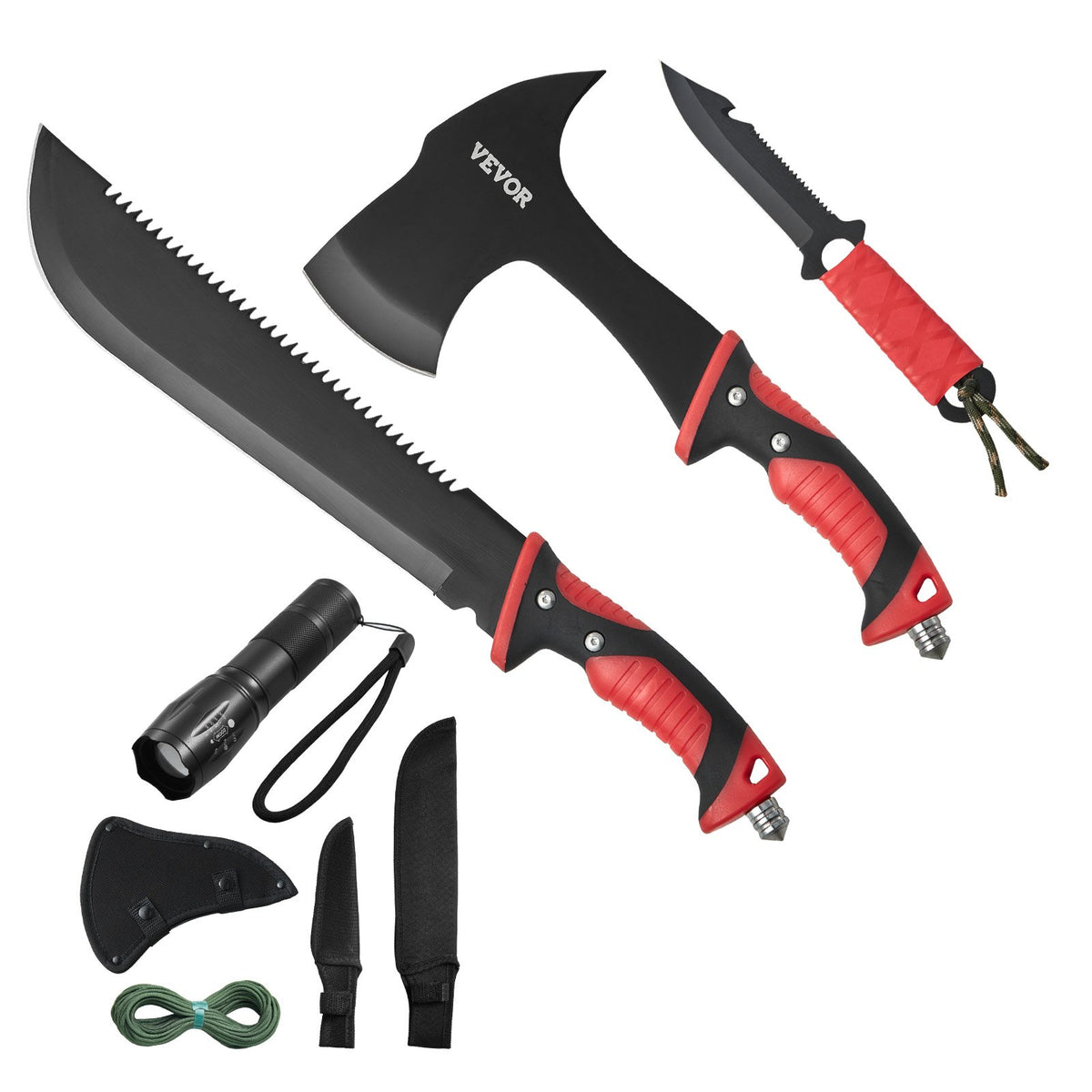 VEVOR Camping Hatchet and Machete Knife Set with Sheath, Hunting Knife, Flashlight, Paracord, 16 inch Machete, Stainless Steel Camping Axe Tool Set for Outdoor Survival Hunting Camping Adventure - DGNFCDTZZDXDVN7U2V9 - view 10