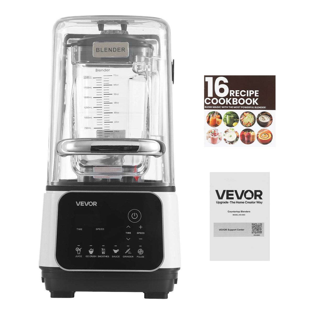 VEVOR Blender, 68 oz Professional Countertop Blenders with Shield, 1400W 26000RPM Kitchen Food Processor Combo, Self-Cleaning, Speed Adjustable, 6 Preset Menu for Smoothies, Ice Crushing, Puree, White - DJYZSBJBJ2L1SGKUX001V1 - view 10