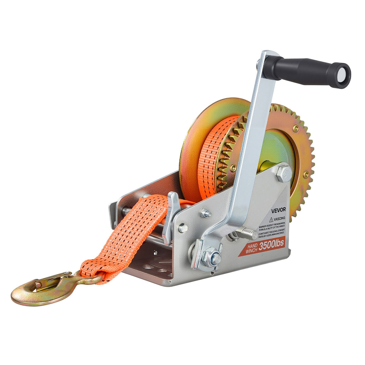 VEVOR Boat Winch, 3500 lbs Hand Winch, Heavy Duty Manual Rope Crank with 20ft Orange Polyester Strap, Portable Two-Way Ratchet, 2 Speed Switchable, Anti-Slip Handle Gear for Boat Trailer ATV Towing - DLDSDJPYS350V547I001V0 - view 10