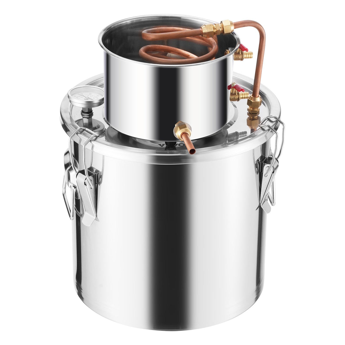VEVOR Alcohol Still, 5 Gal / 19 L Stainless Steel Water Alcohol Distiller with Copper Coil, Home Brewing Refining Fermentation Kit with Thermometer, for Wine Whisky Brandy, Silver - DLNTZLQYS5JLEEWT9V0 - view 10