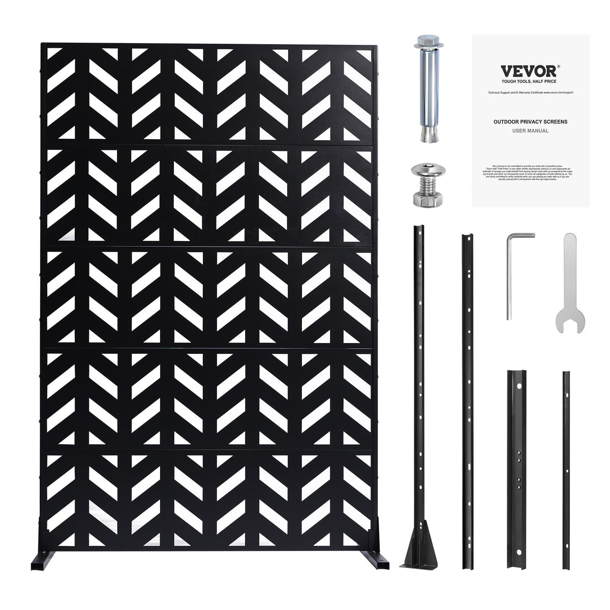 VEVOR Metal Privacy Screen, 47" W x 72" H, Outdoor Privacy Screens 5-Panel, Freestanding Outdoor Divider with Stand, Decorative Garden Steel Privacy Fence for Balcony Patio Indoor Room Black - DLSHWYSPMJS7IMXJNV0 - view 10