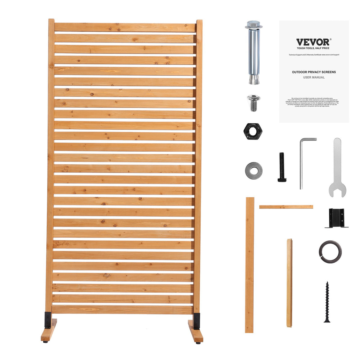 VEVOR Wooden Privacy Screen, 36" W x 76" H Outdoor Privacy Screen, Freestanding Wood Privacy Panel with Stand, Decorative Patio Privacy Screen, Outdoor Divider for Balcony Patio Lawn Garden - DLSHWYSPMMZ3N1PEVV0 - view 10