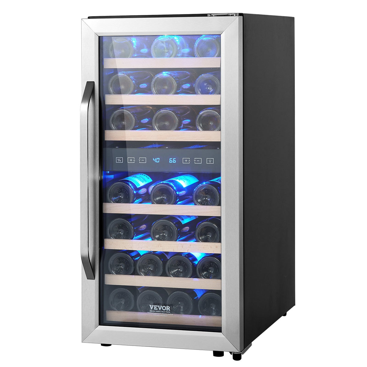 VEVOR 33-Bottle Wine Cooler, Dual Zone & Dual Temperature Wine Fridge, Freestanding Refrigerator with Circulating Air-cooling and Digital Control, Tempered Glass Door with UV Protection, for Home Bar - DLSJJBXJJDZSDYT1HV1 - view 10