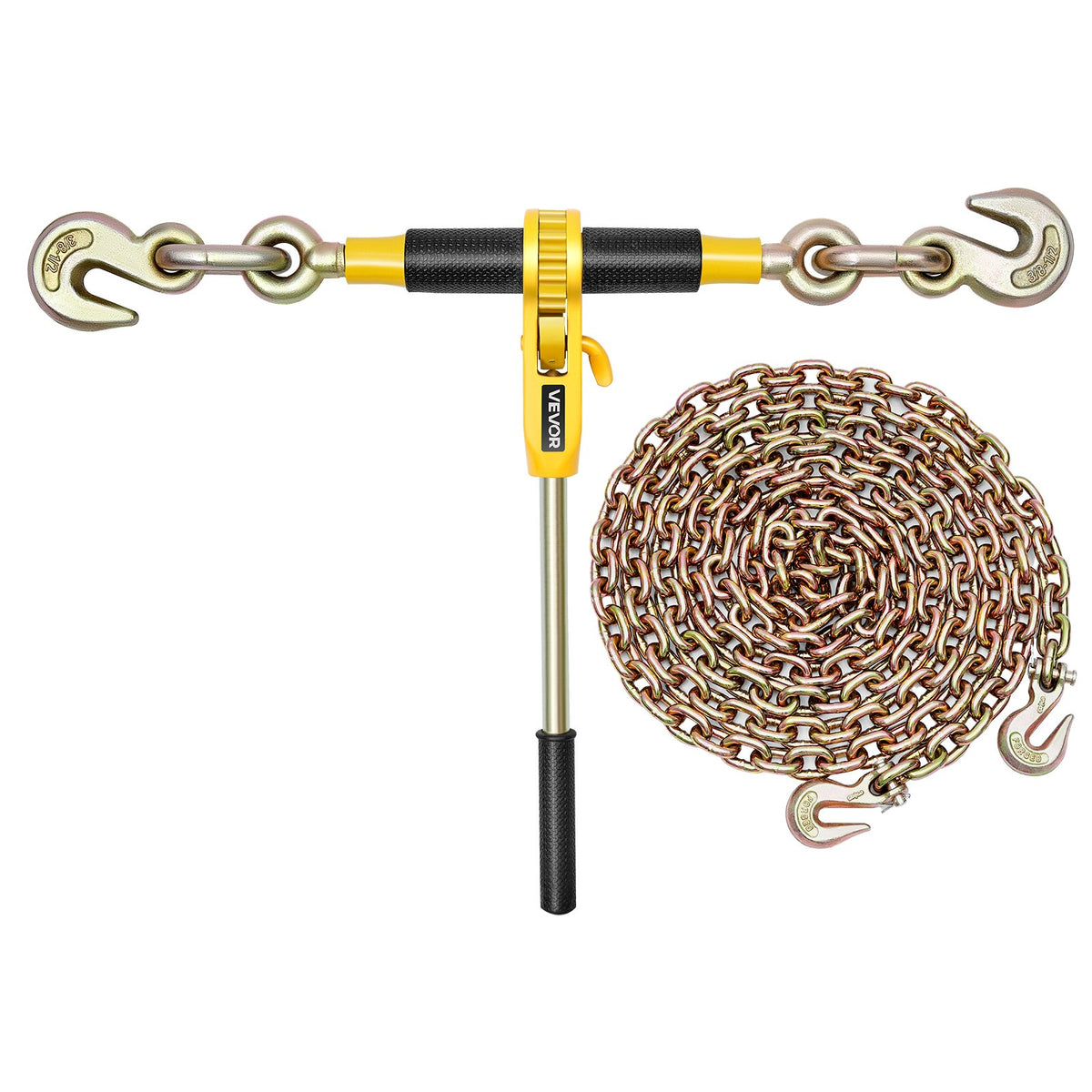 VEVOR Ratchet Chain Binder, 3/8 in x 20 ft G80 Chains, 9200 lbs Working Load of Ratchet Load Binder, Chains and Binders Set, Tie Down Hauling Chain Binders for Hauling, Towing, Logging, Lifting - DLTJLLJQ4PCSLEUKA001V0 - view 10