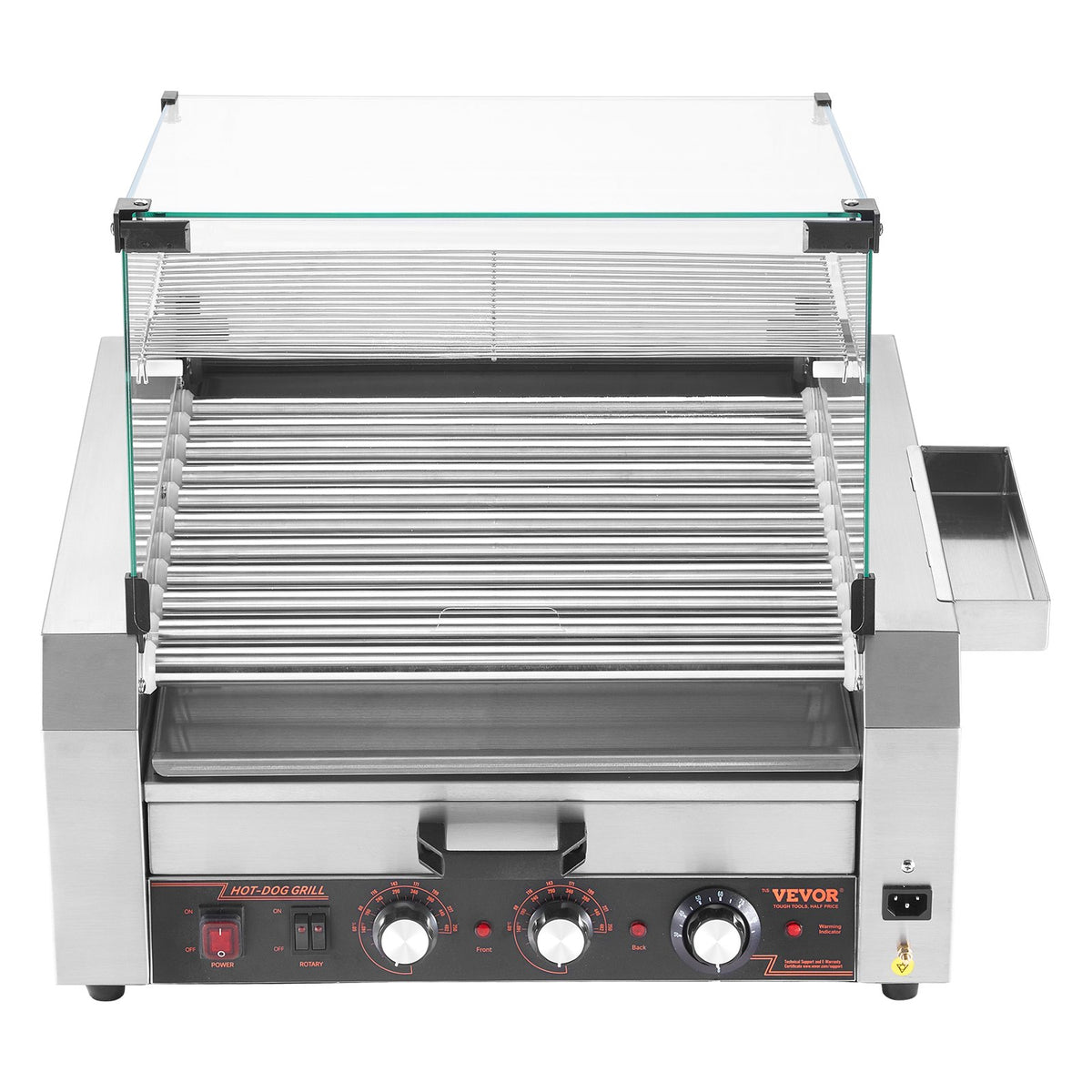 VEVOR Hot Dog Roller, 30 Hot Dog 11 Rollers, Stainless Steel Sausage Grill Cooker, 1950W Hot Dog Machine with Bun Warmer, Cover, 3 Temp Control, Side Storage Box, Oil Drip Tray, for Home & Commercial - DMBBWHGDSRGJQ1BB8V1 - view 10