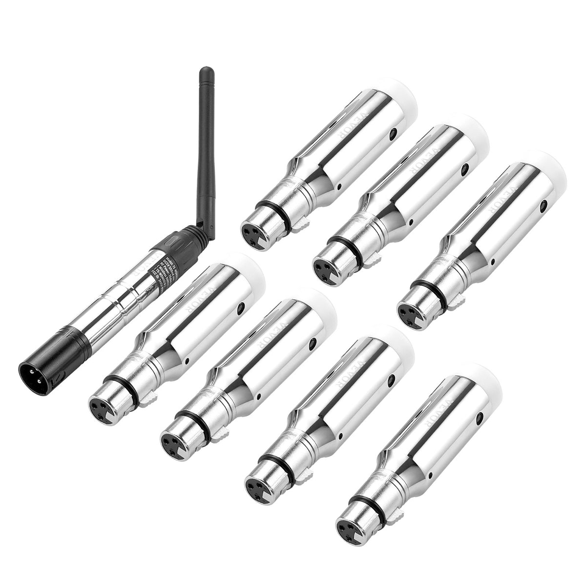 VEVOR DMX Wireless Receiver, 7 Receivers & 1 Transmitter, 2.4G ISM Band, 656 ft Transmission Range, Rechargeable Battery, Wireless Stage Lighting Control, for LED Stage Party DJ Bar Lighting, Silver - DMXWXJSQFSJSMXOL2V1 - view 10