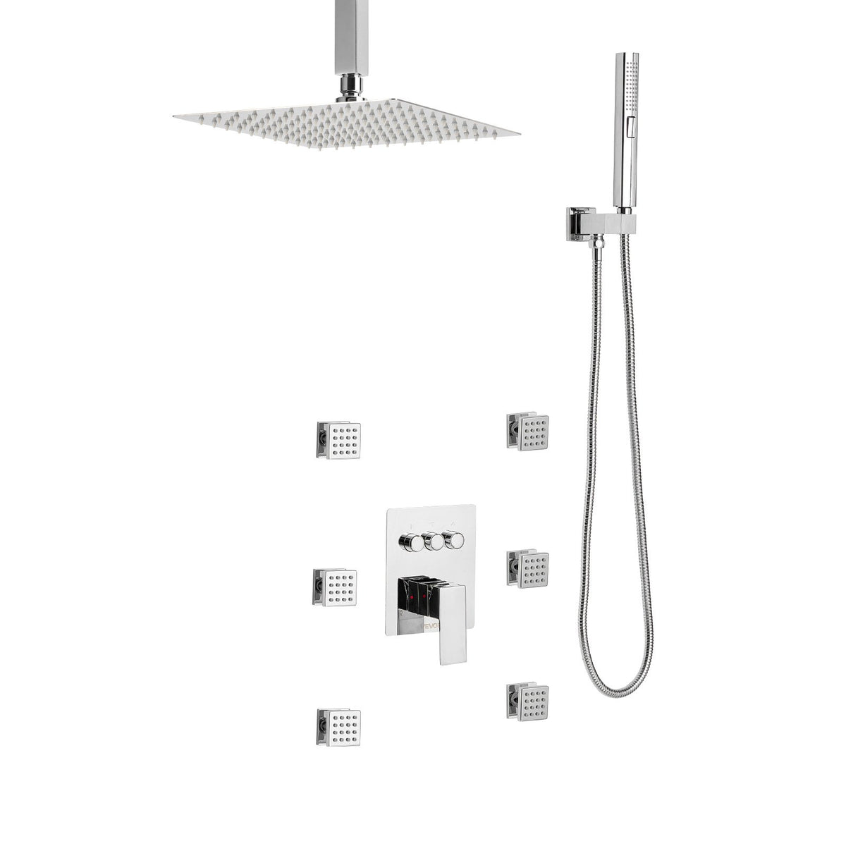 VEVOR Shower Faucet Set, 10 Inch Ceiling Mount Rainfall Shower System with 6 Body Jets and 2 in 1 Handheld Spray, Rotatable 3-Function Rain Head System Set, Complete Brass Valve and Trim Kit, Chrome - DPBPHSPHSTZXYOBAB001V0 - view 10