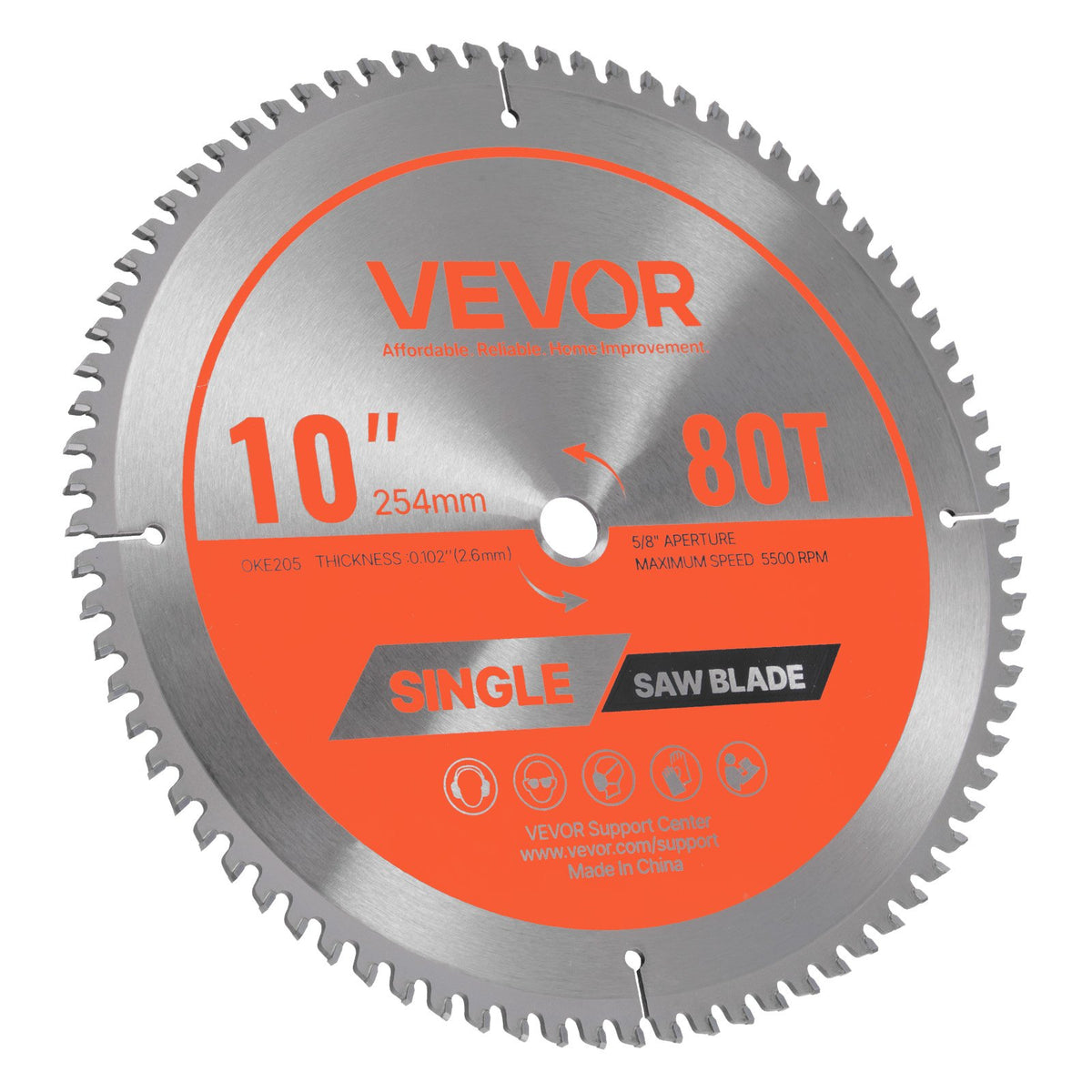 VEVOR Circular Saw Blade, 10 inch Diameter, 80 Sharp Alloy Teeth, 5/8 inch Arbor, Fine Finish, Aluminum Cutting Blade for Circular Saw, with Noise-Reducing Heat Vents, for Cutting Steel and Metal - DPYJPDPQDCL24296Z001V0 - view 10