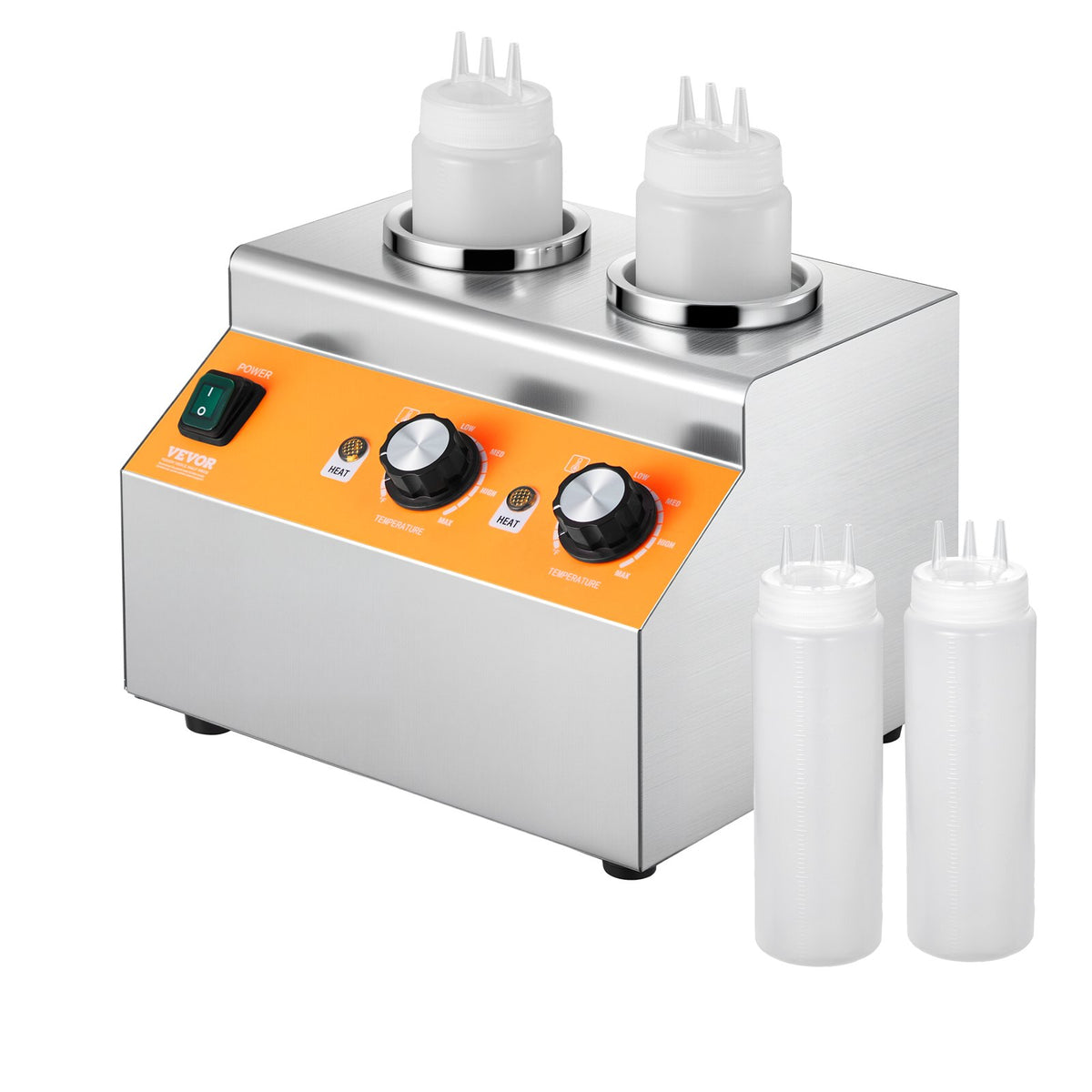 VEVOR Electric Bottle Warmer with Bottles, 0.8x2 LCommercial Cheese Dispenser, Hot Fudge Warmer 86-185℉ Temp Adjustable, Plastic Double Bottles Nacho Cheese Warmer, for Hot Fudge Cheese Caramel - DRNZBX160WFXM5H40001V1 - view 10