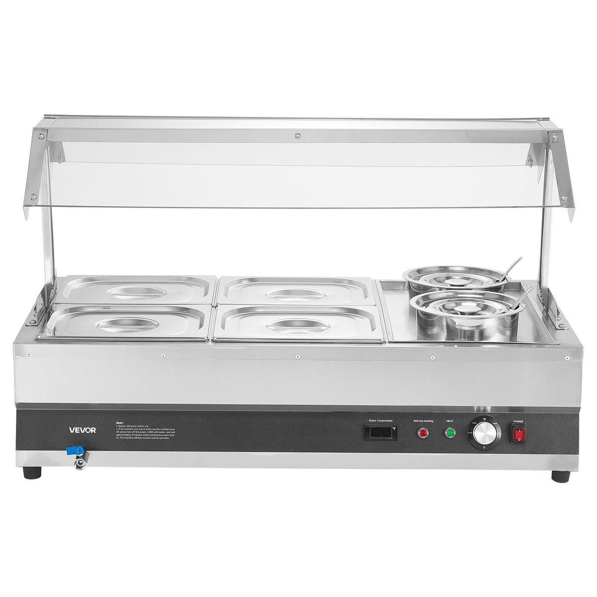 VEVOR Electric Soup Warmer, Two 6.34QT Pots & Four 1/2 Pans, Stainless Steel Commercial Food Warmer with 86~185°F Adjustable Temp, 1500W Bain Marie with Cover, Soup Station for Restaurant, Buffet - DSWPSYTGSMFPUWMI0001V1 - view 10