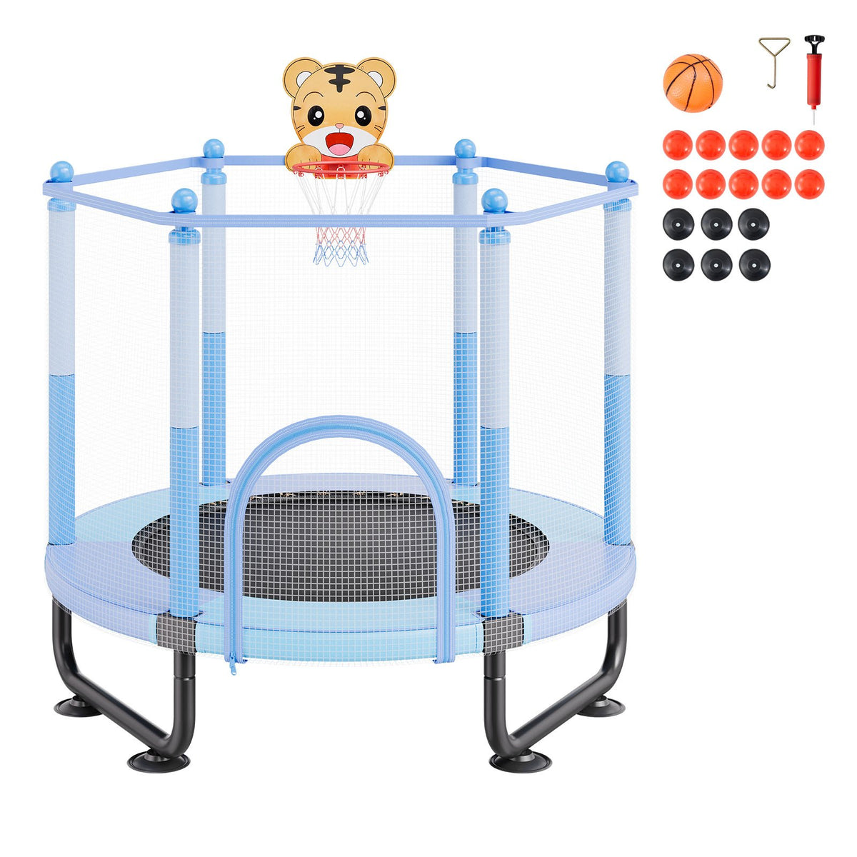 VEVOR 60" Kids Trampoline, 5FT Indoor Outdoor Trampoline, Mini Toddler Recreational Trampolinewith Safety Enclosure Net and Basketball Hoop, Birthday Gifts Christmas Toys for 3+ Years Children, Blue - DWYXBC60YCDW6KFK8V0 - view 10