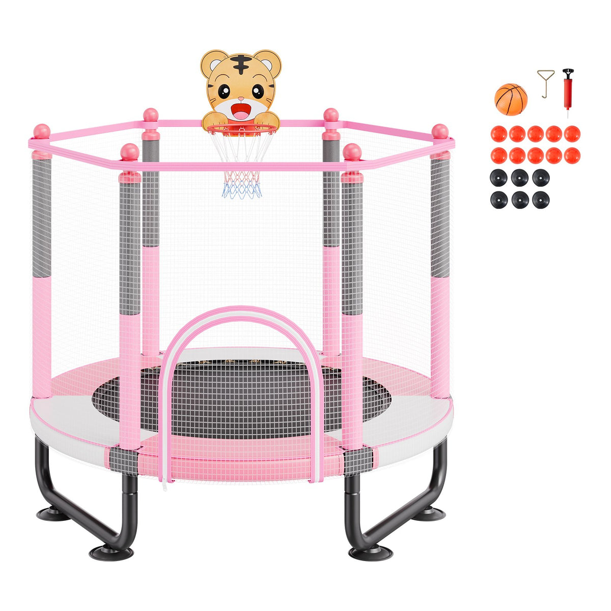 VEVOR 60" Kids Trampoline, 5FT Indoor Outdoor Trampoline, Mini Toddler Recreational Trampolinewith Safety Enclosure Net and Basketball Hoop, Birthday Gifts Christmas Toys for 3+ Years Children, Pink - DWYXBC60YCDW7VQVTV0 - view 10