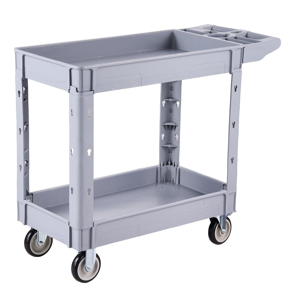 VEVOR Utility Cart, 550 lbs Capacity, 2 Tier Service Cart with 360° Swivel & Fixed Wheels (2 with Brakes), Heavy Duty Plastic Rolling with Storage Tray, Tool Storage for Garage Warehouse Workshop - DXFSSYTCDXAMKT0KA001V0 - view 10