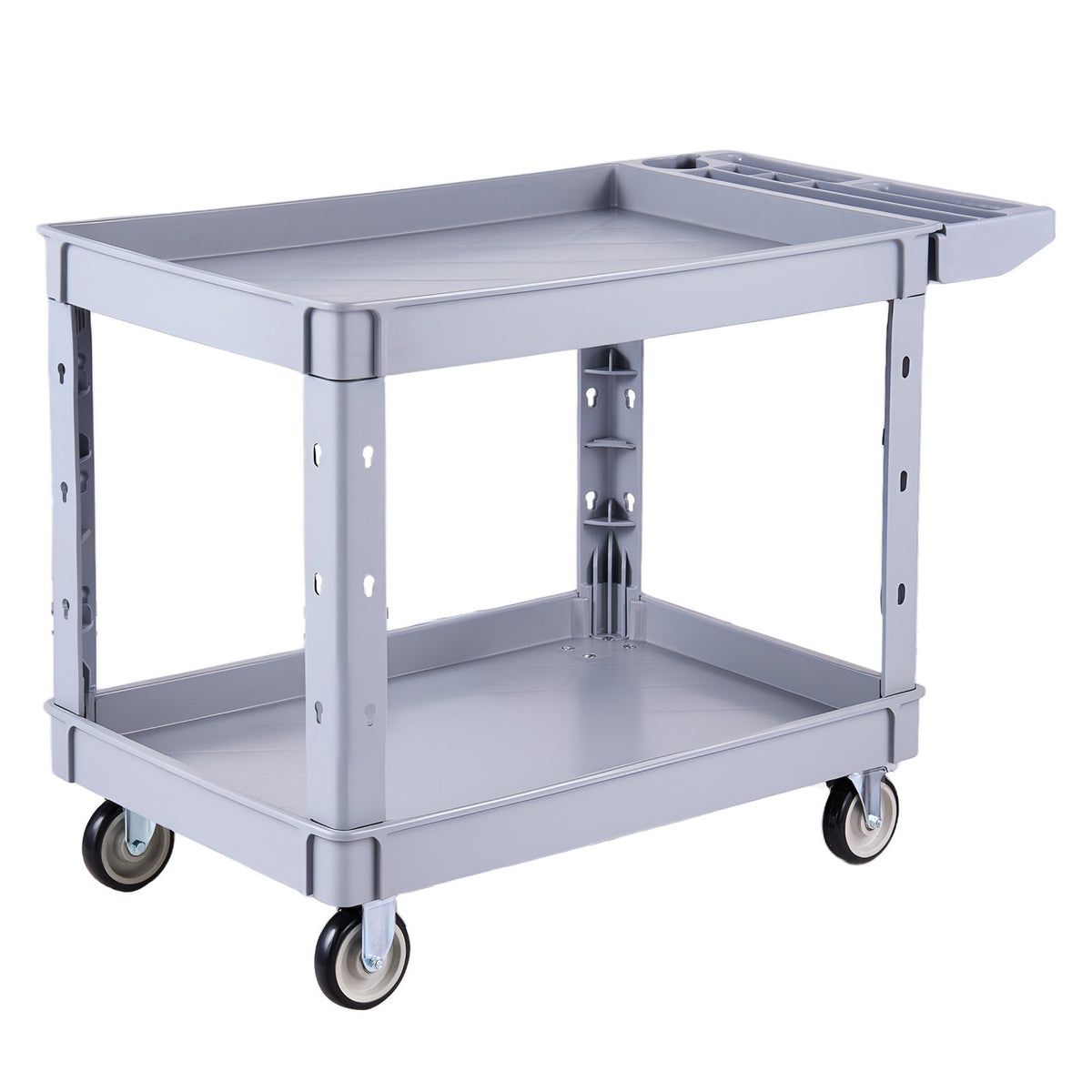 VEVOR Utility Cart, 550 lbs Capacity, 2 Tier Service Cart with 360° Swivel & Fixed Wheels (2 with Brakes), Heavy Duty Plastic Rolling with Storage Tray, Tool Storage for Garage Warehouse Workshop Gray - DXFSSYTCSXAMSMKLU001V0 - view 10