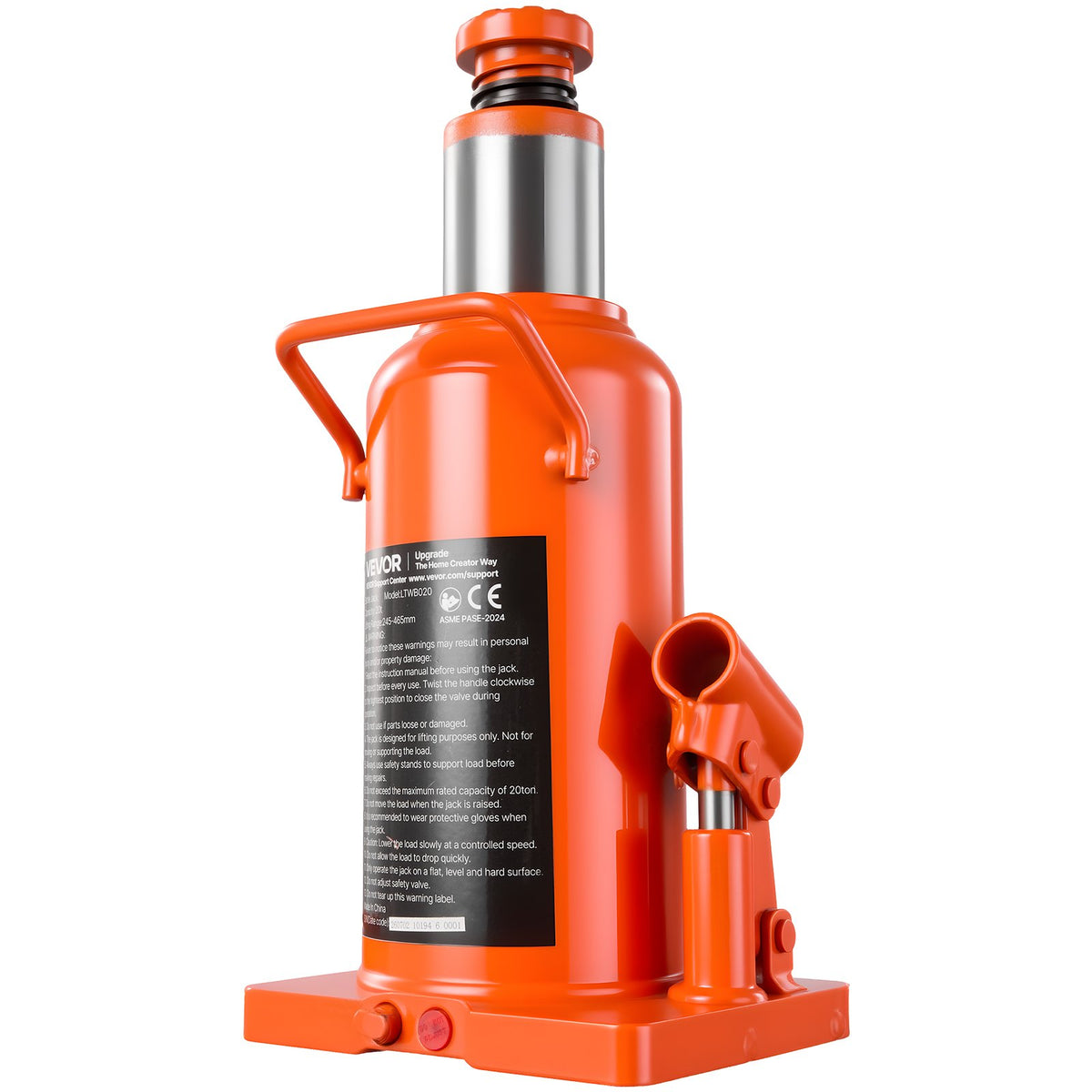 VEVOR Hydraulic Bottle Jack 20 Ton (44092.5 lbs) 9.65"-18.31" Lifting Range, for Construction Vehicle, Heavy-Duty Truck, Bus, Auto Repair and House Lift, Multi-Directional Welded Jack with Long Handle - DXPSQJD20TZJSVZOD001V0 - view 10