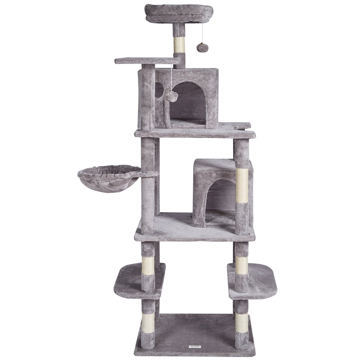 VEVOR Cat Tree for Indoor Cats, 68.5" Cat Tower with 2 Cat Condos, Sisal Scratching Post, Hammock, Top Perch, Jumping Platforms, Large Cat Furniture Activity Center with Hang Ball, Light Grey - DXSMS8C2FQH03S5QHV0 - view 10