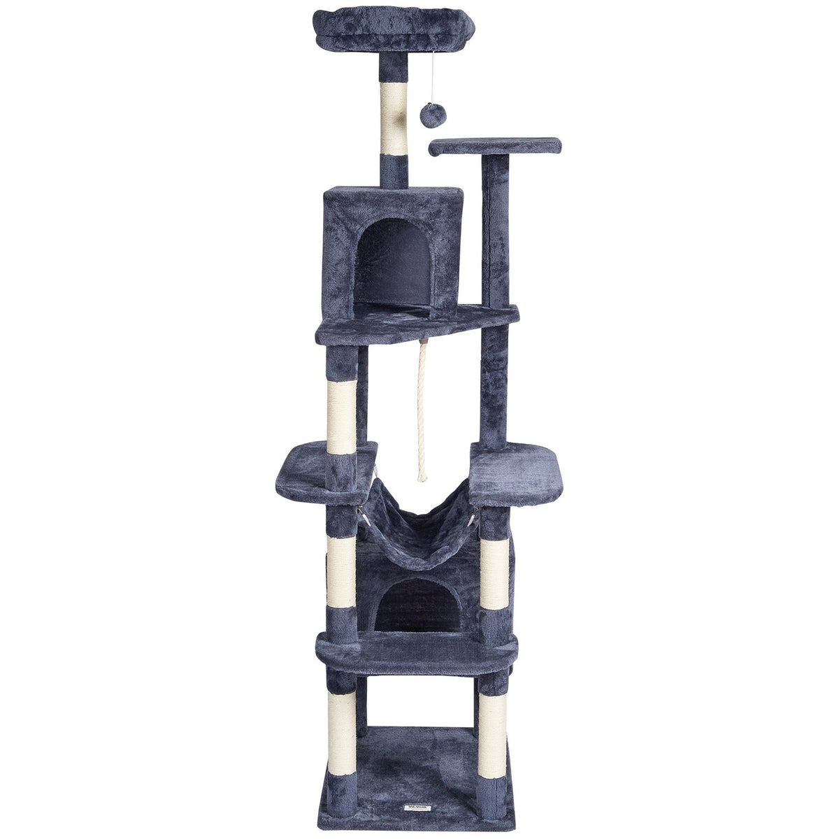 VEVOR Cat Tree for Indoor Cats, 72" Cat Tower with 2 Cat Condos, Sisal Scratching Post, Hammock, Top Perch, Jumping Platforms, Large Cat Furniture Activity Center with Hang Ball, Dark Grey - DXSMS9C2FSH07AJXKV0 - view 10