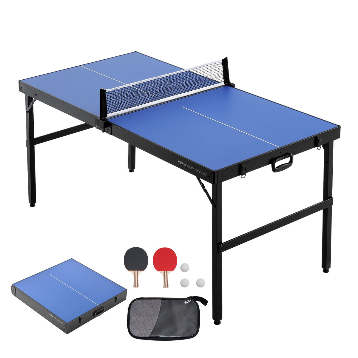 VEVOR Ping Pong Table, Mid-Size Table Tennis Game, Indoor MDF Table Tennis Table, Foldable Portable Complete Ping Pong Table Set with Net, 2 Paddles, 3 Balls, Carry Bag, Handle (No Assembly Required) - DZDTZDPPQZ12L9WUBV0 - view 10