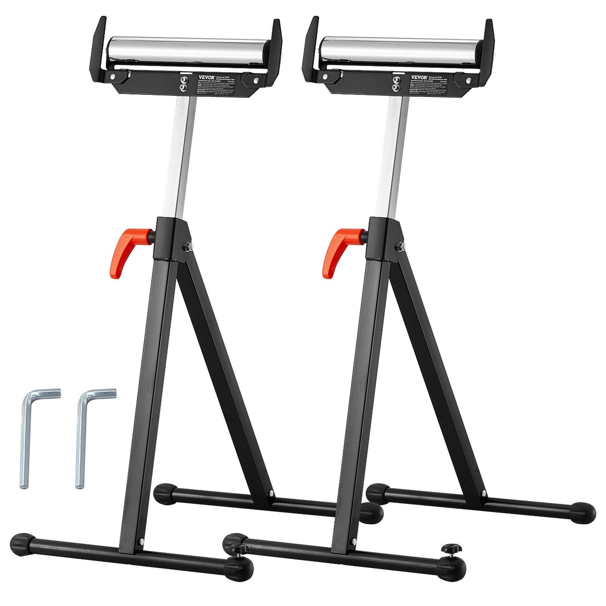 VEVOR 2-Pack Roller Stands, 250 lbs Load Capacity, 27-43 in Adjustable Height, Folding Heavy Duty with Polished Steel Roller Head & Edge Guides, for Table Saw Outfeed Woodworking Extension Support - DZGTMGGJ2JZ252BN9V0 - view 10
