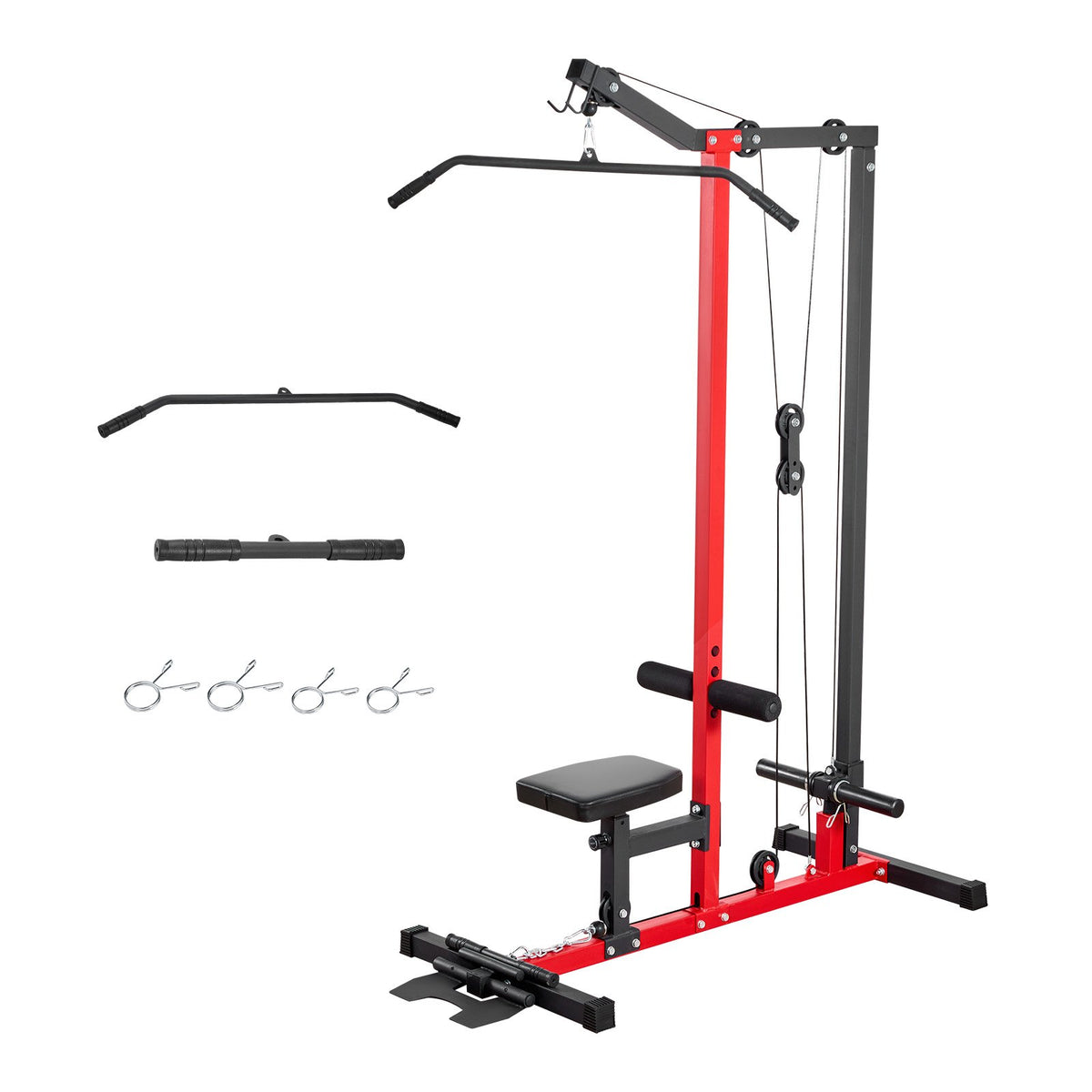 VEVOR LAT Pull Down Machine, 2-in-1 Row Cable Machine, Cable Machines Home Gym with 3-Level Adjustable Seat, 4-Level Adjustable Foam Roller, Load 500 lbs Lat Tower for Back, Chest, Tricep, Black Red - EHYXLJLDSGLPGHTTT001V0 - view 10