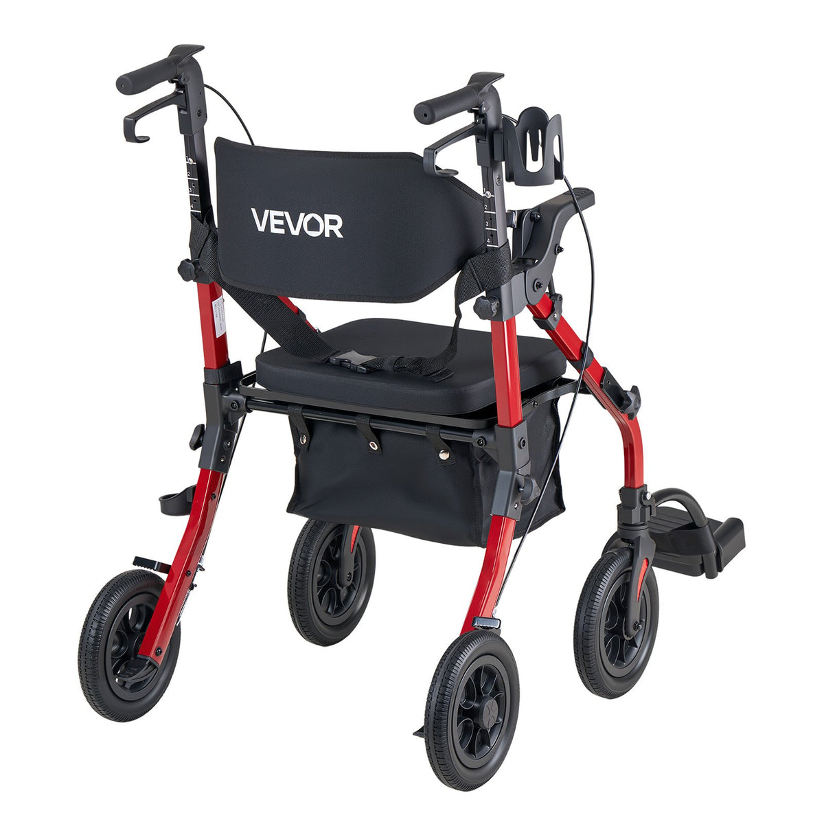 VEVOR 2-in-1 Rollator Walker & Transport Chair for Seniors, Foldable Rolling Walker Wheelchair, Lightweight Aluminum Mobility Walking Aid with Solid PU Wheels, Cup & Cane Holder - Supports 300LBS - EHYZXQHSLHJ1ZK7KY001V0 - view 10