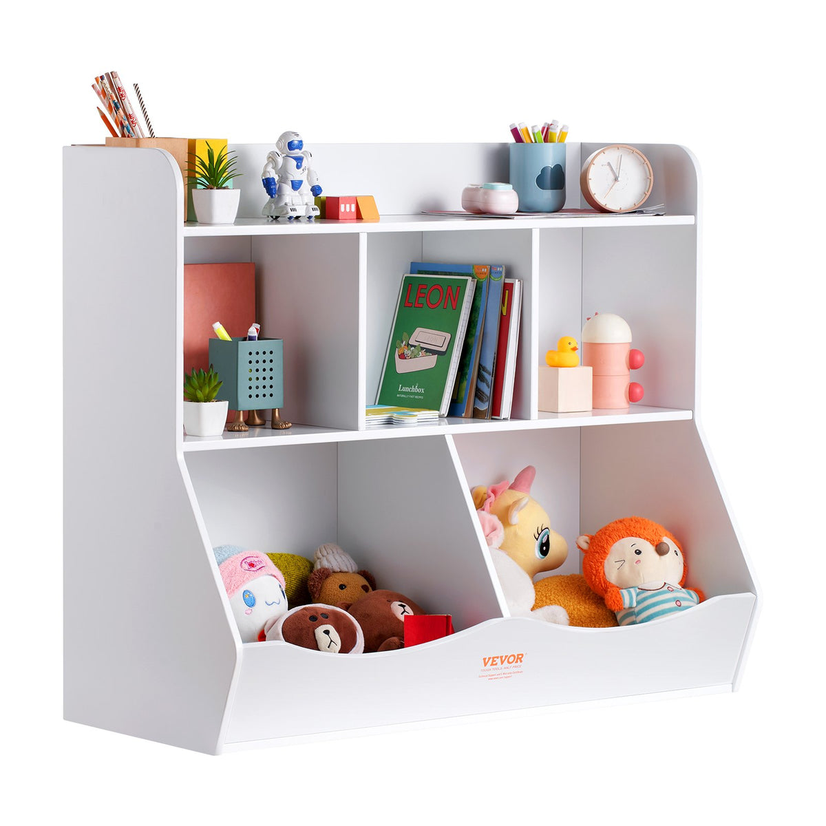 VEVOR Wood Kid Storage Cubby, Toy Storage Organizer with Bookshelf, 5-Cubby Wood Toy Storage Cabinet, Children Book Toy Shelf for Kids Room, Playroom, Kindergarten, Nursery, White - ETCWG9848140XOTT5V0 - view 10
