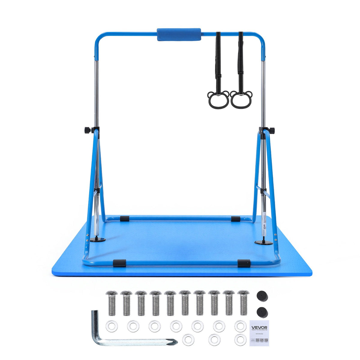 VEVOR Gymnastic Bars for Kids, 140 lbs Capacity Folding Training Kip Bar with Mat, Adjustable Height Gymnastic Horizontal Bar for Home, Training Equipment for Indoor Outdoor, Easy to Assemble, Blue - ETDGDDZKZD57NJ3XZ001V0 - view 10
