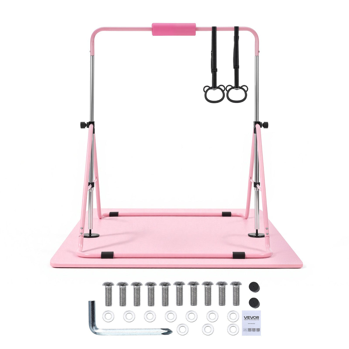 VEVOR Gymnastic Bars for Kids, 140 lbs Capacity Folding Training Kip Bar with Mat, Adjustable Height Gymnastic Horizontal Bar for Home, Training Equipment for Indoor Outdoor, Easy to Assemble, Pink - ETDGDDZKZD57WGX30001V0 - view 10