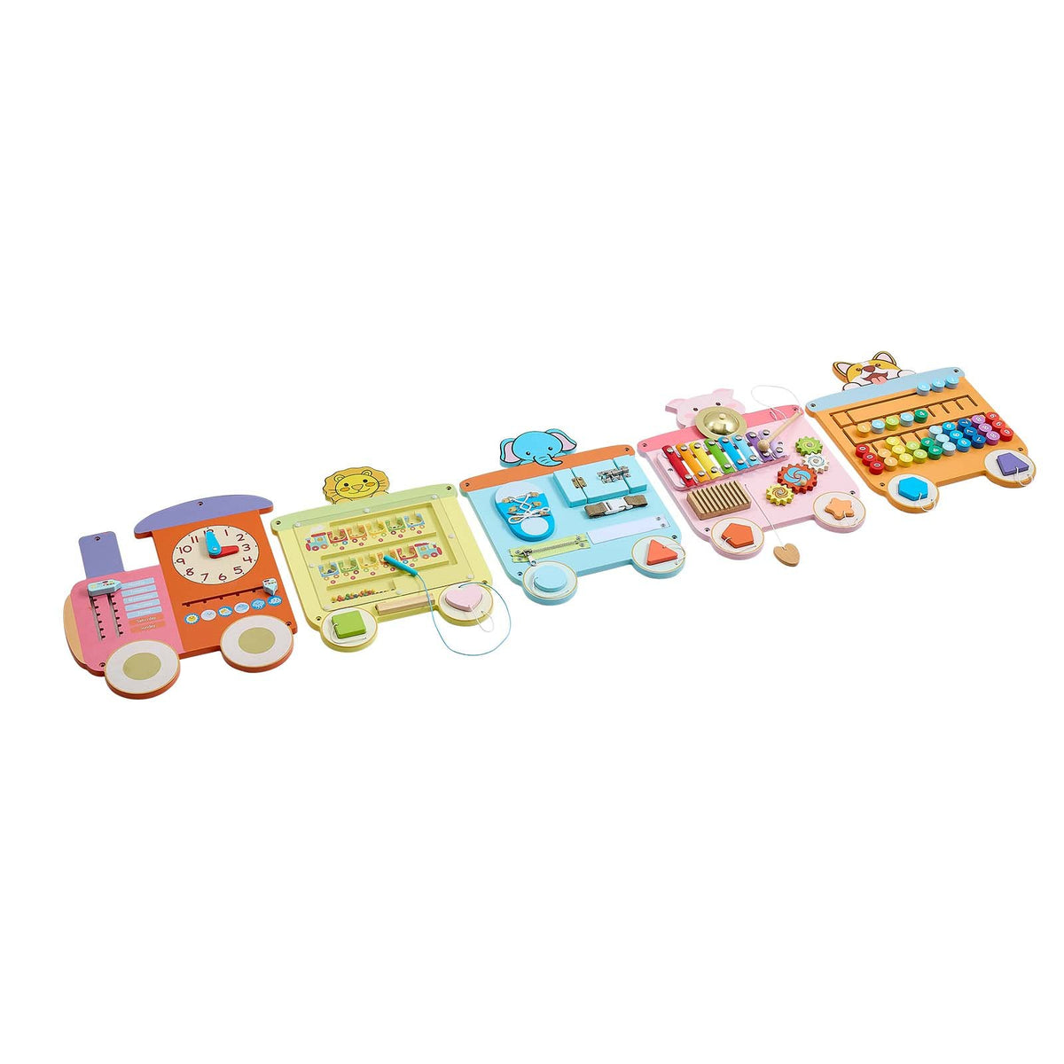 VEVOR Wall Busy Board, 18-in-1 Train Montessori Sensory Activity Panels, Learning Activity Center for Daycare, Classroom, Playroom, and Home