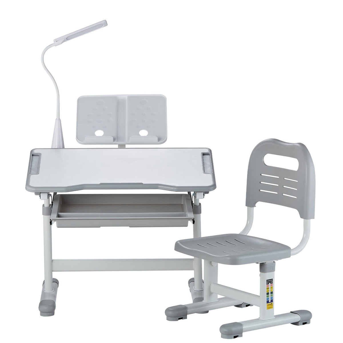 VEVOR Kids Study Chair and Desk Set, Study Desk and Chair for Kids with Table Lamp, Adjustable Height & 0-40° Tilted Desktop Kids Desk and Chair, Children Study Table for Bedroom & Study Room, Grey - ETXXZYDTDK20DTXRHV9 - view 10