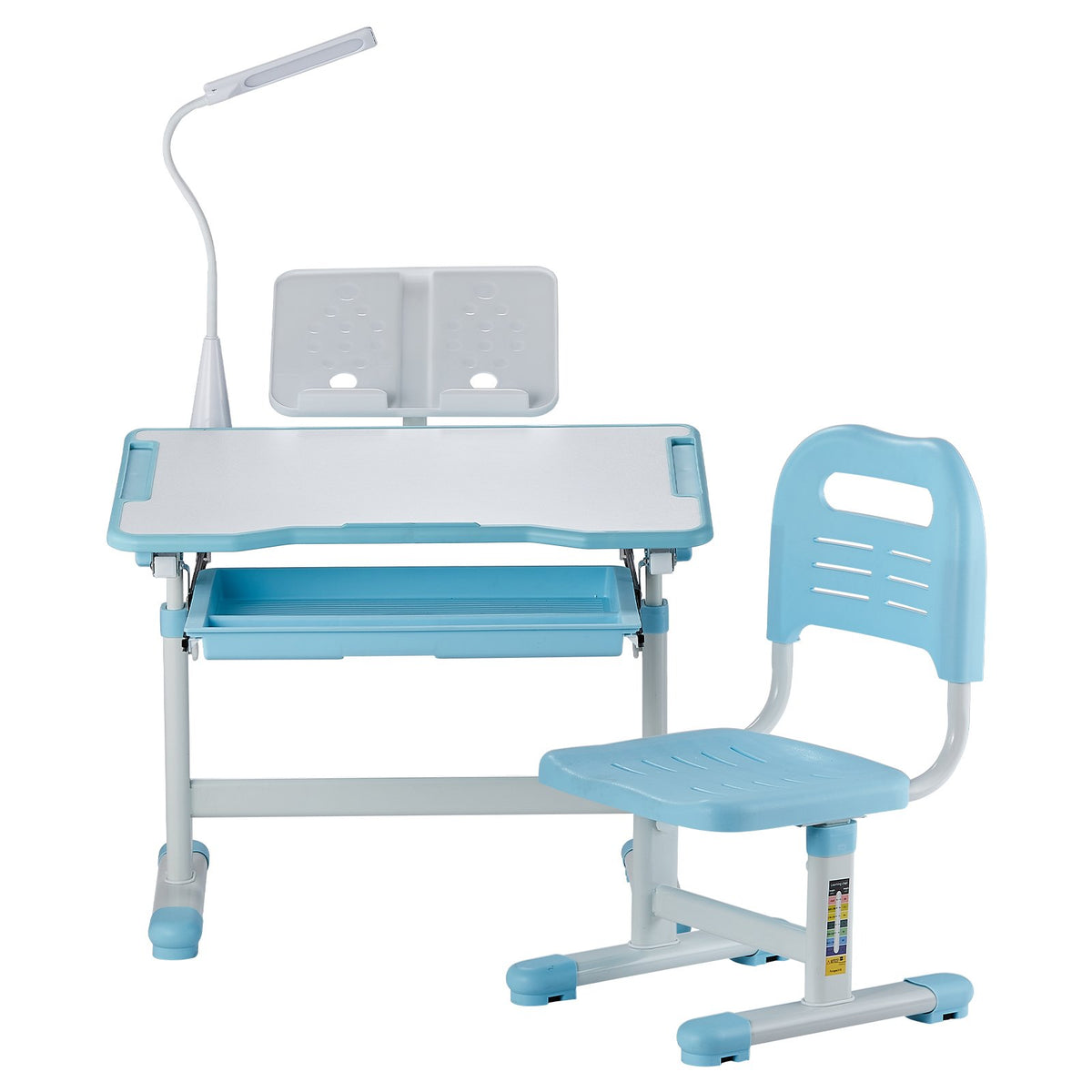 VEVOR Kids Study Chair and Desk Set, Study Desk and Chair for Kids with Table Lamp, Adjustable Height & 0-40° Tilted Desktop Kids Desk and Chair, Children Study Table for Bedroom & Study Room, Blue - ETXXZYDTDK20K0WTBV9 - view 10