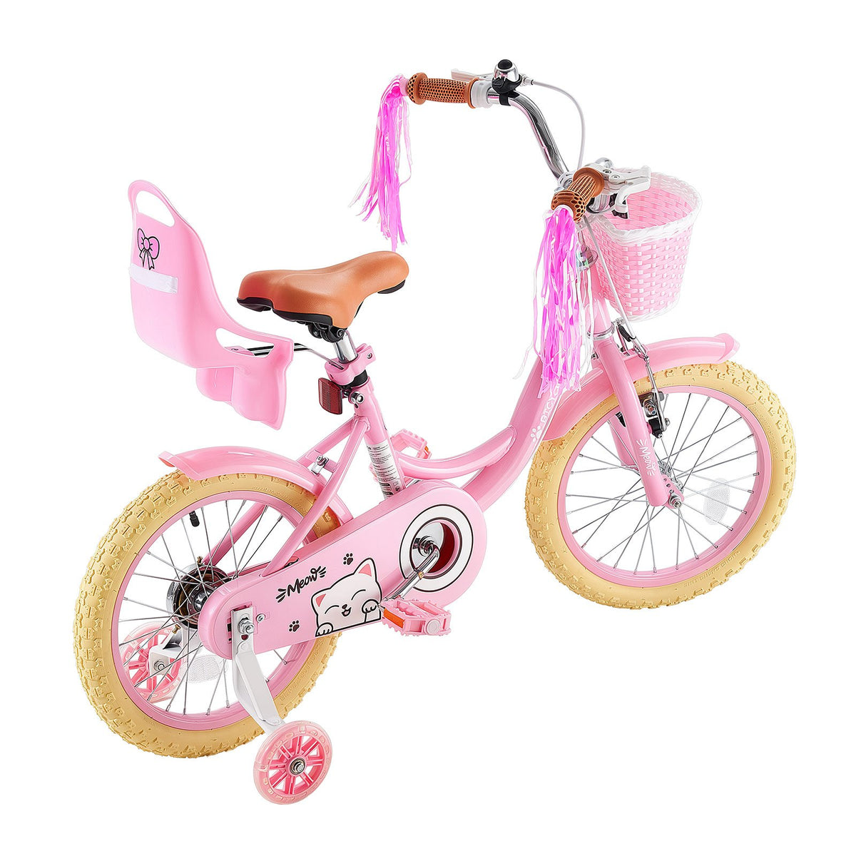 VEVOR Kids Bike, 16 Inch Children Bicycle, Training Wheels Princess Pink, for Girls Ages 4-7, Adjustable Seat, Front Brake and Rear Drum Brake, Front Basket, Doll Seat, High-Carbon Steel Frame - ETZXCSBCC16IT0O32001V0 - view 10