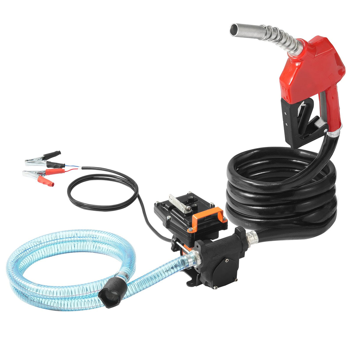 VEVOR Fuel Transfer Pump, 12V DC 15 GPM 1/4 HP, Portable Electric Diesel Transfer Pump with Auto Shut-Off Fuel Nozzle, Long Inlet & Outlet Hose for Gasoline, Diesel, Kerosene, Methanol Blends - FBBMG15GPM14E8RUQV9 - view 10