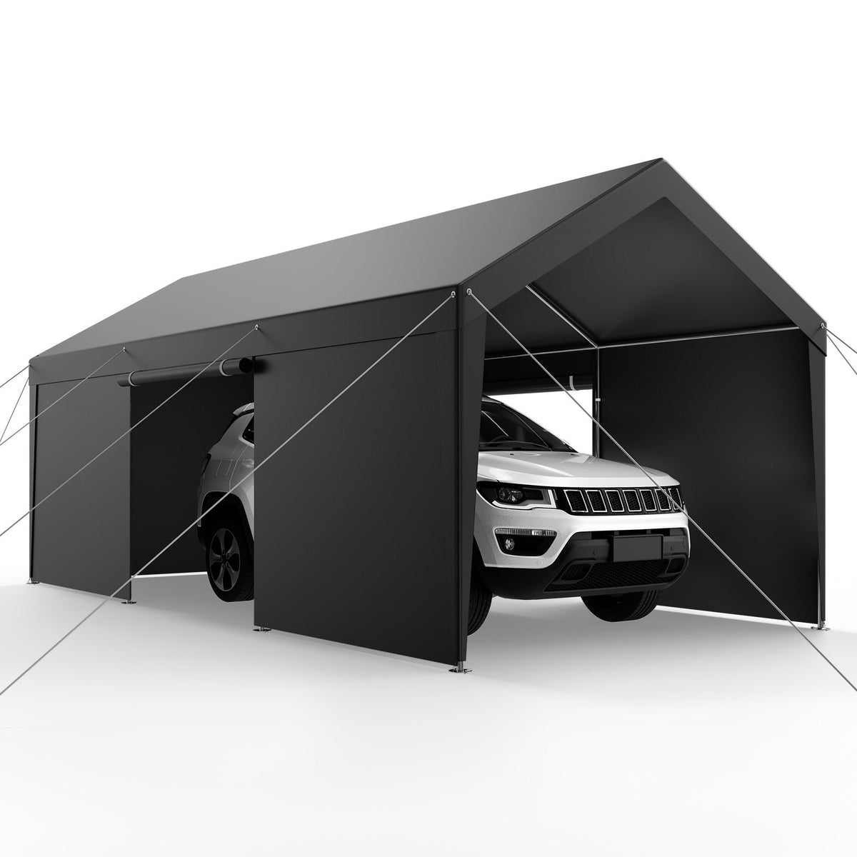 VEVOR Carport, 12 x 20 FT Outdoor Car Canopy, Potable Carport with Removable Sidewalls & Door, Heavy Duty Car Shelter, UV-Resistant & Water-Resistant, All-Season Protection for Automobile Boat Grey - FBSJSQCCKHS8E8PES001V0 - view 10