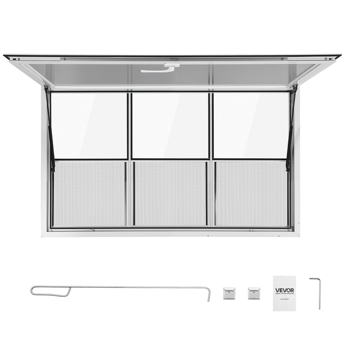 VEVOR Concession Window 60x36 in Aluminum Alloy Service Window, for Food Truck, Up to 85 Degrees Stand Serving with 3 Fixed & 3 Sliding Windows, Awning Door and Drag Hook, Rainwater Resistant - FCBWCK6036NCGDESQ001V0 - view 10