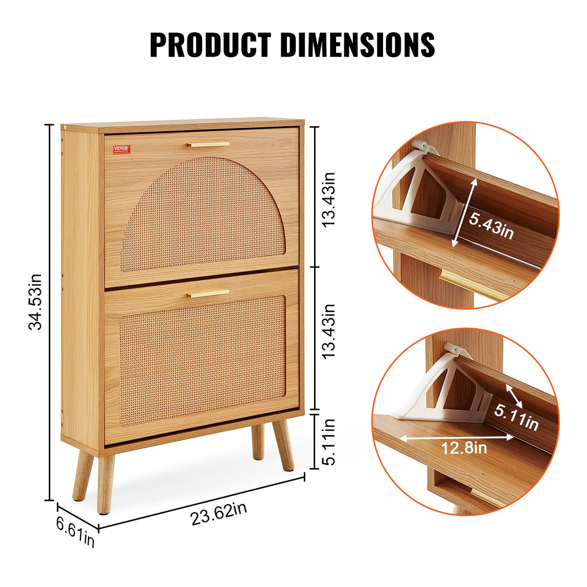 VEVOR Shoe Cabinet with 2 Flip Drawers, Shoe Storage Cabinet for Entryway, Free Standing Shoe Storage Organizer with Rattan Doors for Heels, Boots, Slippers in Hallway, Living Room - FCXJ2C2028IN2GSYGV0 - view 3